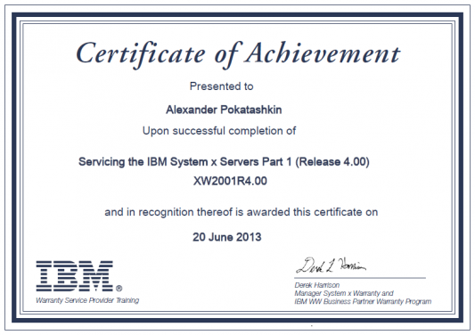 IBM Certificate XW2001R4